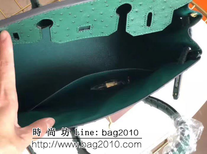 愛馬仕Hermes原版牛皮鴕鳥紋 Birkin 鉑金包 時尚手提包 0AM1016